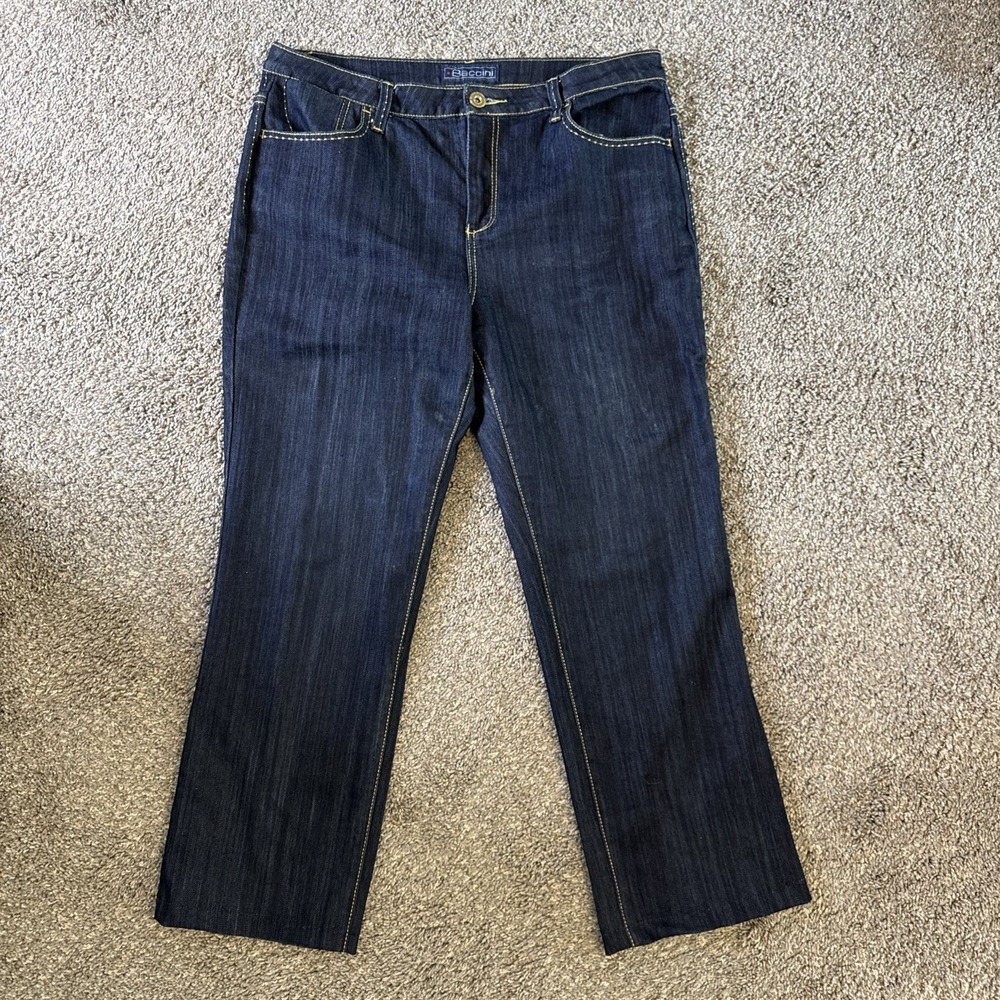 Baccini Women's Dark Wash Jeans‎ with Gold Thread Detail Size 14
